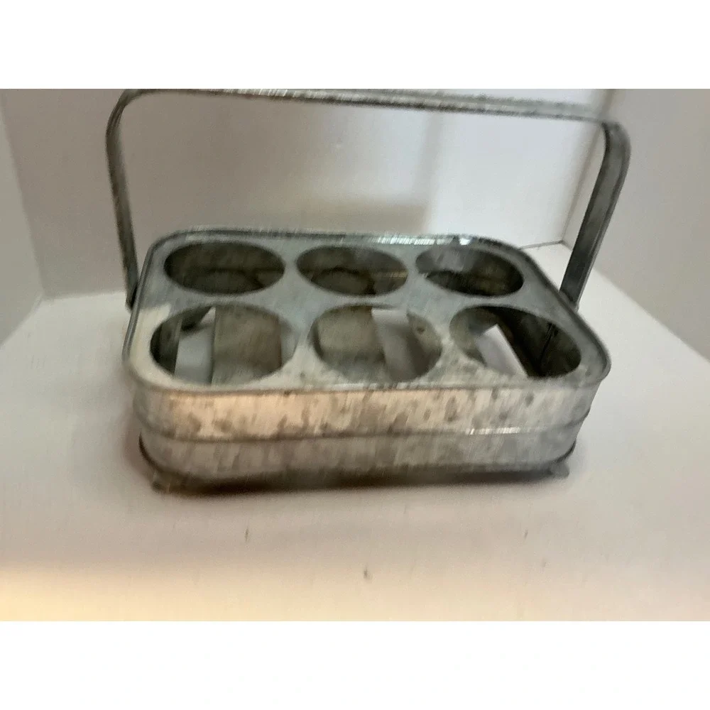 Pottery Barn Galvanized Metal 6 Bottle Carrier Caddy Farmhouse Decor